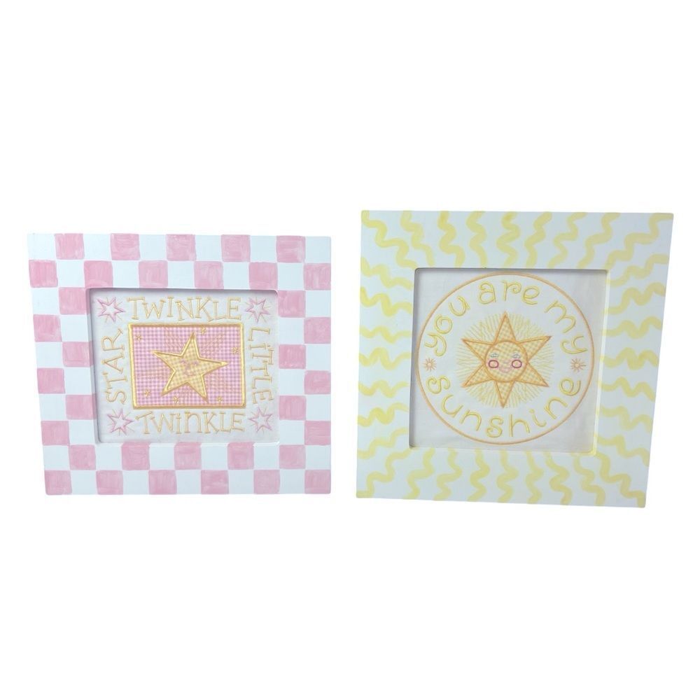 Nursery Decor Framed Nursery Rhyme Art Prints Set of 2 Pink & Yellow